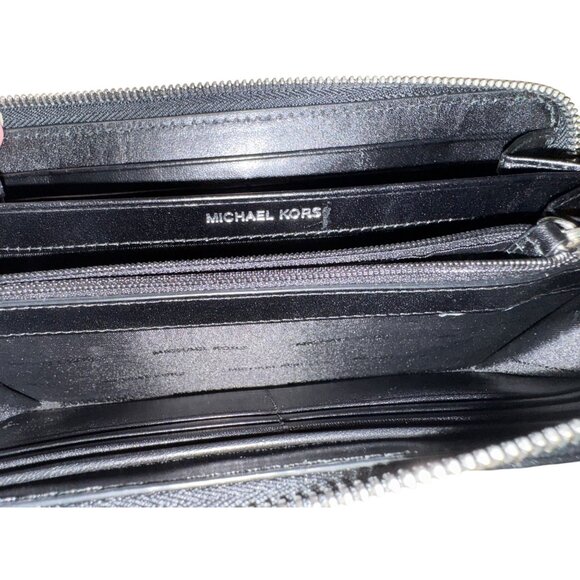 Michael Kors Black Leather Monogram Zip Around Wallet With Card Slots - Picture 7 of 7
